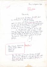 Carta a Camarades «Je vous envoie la somme de 15F…»