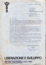 Carta de Sandro Sessa (Liberazione e Sviluppo) a Lúcio Lara