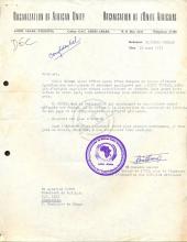Carta de Bâ Mamadou Lamine (OUA) a Agostinho Neto