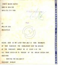 Telegrama de Presidente Nikolov ao MPLA