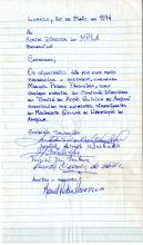 Credencial do Comité de Acção Política de Angola ao Comité Director do MPLA
