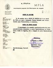 Ordem de serviço assinado por Agostinho Neto