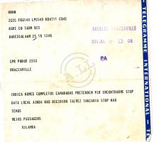 Telegrama de «Kilamba» à CPR em Brazzaville