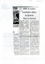 MPLA reject caretaker plan, as Soares flies to Africa