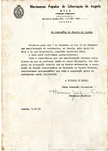 Carta da Comissão Directiva às Comissões de Bairro de Luanda