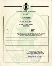 Formulário «Credenciais do MPLA», assinada por Agostinho Neto 