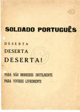 Panfleto do MPLA «Soldado português Deserta Deserta Deserta…»