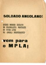 Panfleto do MPLA «Soldado angolano Queres morrer escravo…»