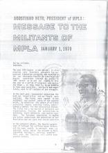 Mensagem de Agostinho Neto aos militantes do MPLA