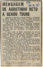 Mensagem de Agostinho Neto a Sékou Touré
