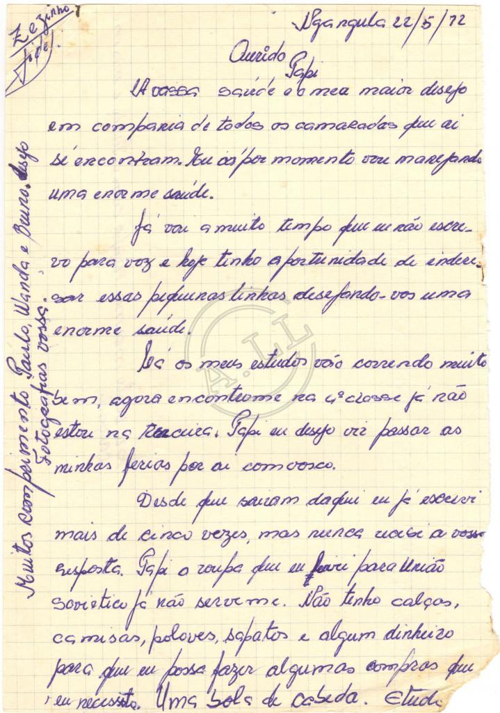 Carta de Zezinho a «Querido Papi» (Lúcio Lara)