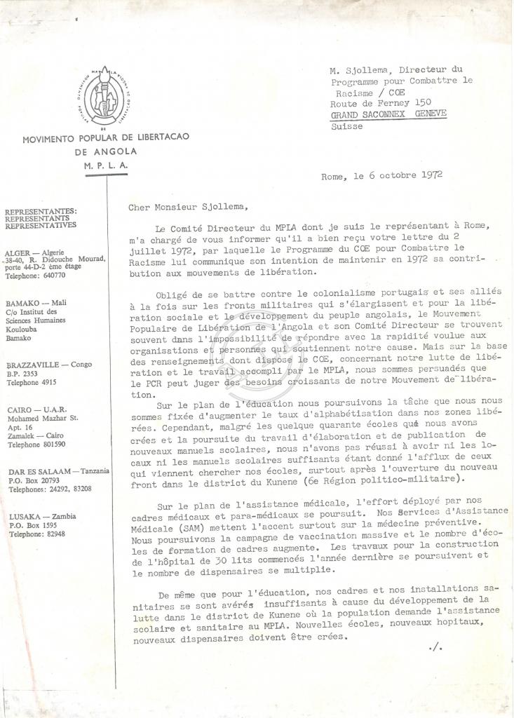 Carta de Manuel Jorge a M. Sjollema (COE)