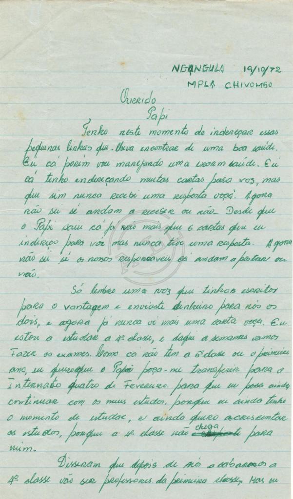 Carta de Zezinho a «Papi» (Lúcio Lara)