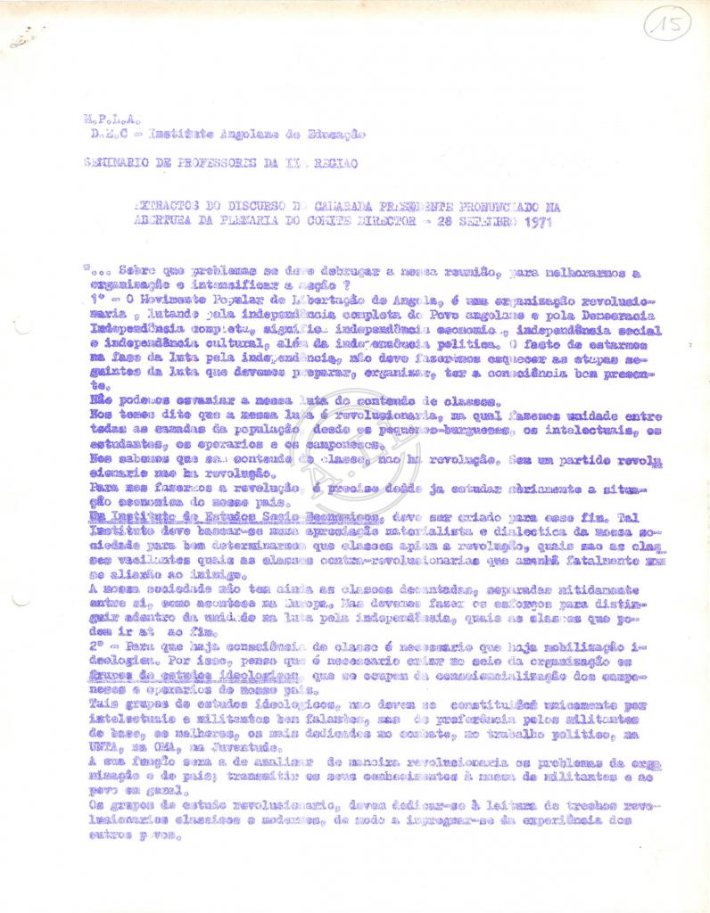 Extractos do discurso de Agostinho Neto a 28.09.71