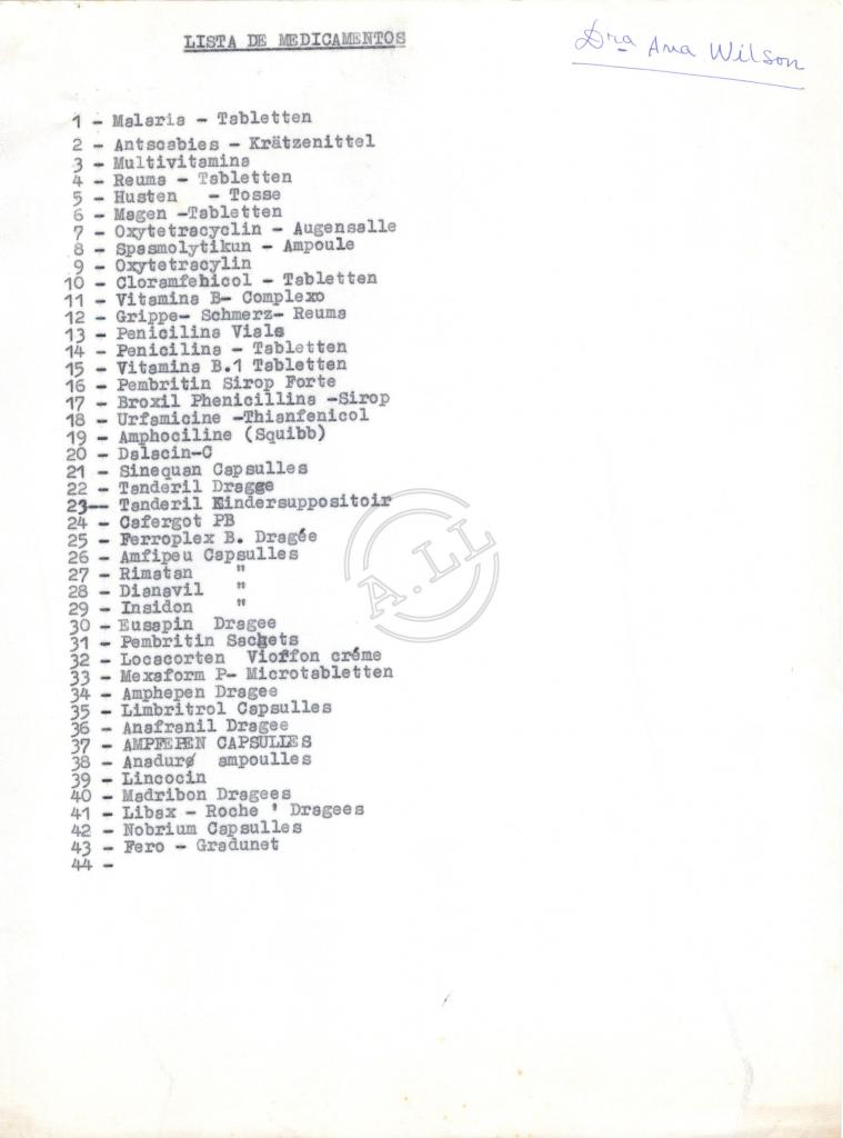 Lista de Medicamentos, assinada por Maria de Sousa Paím