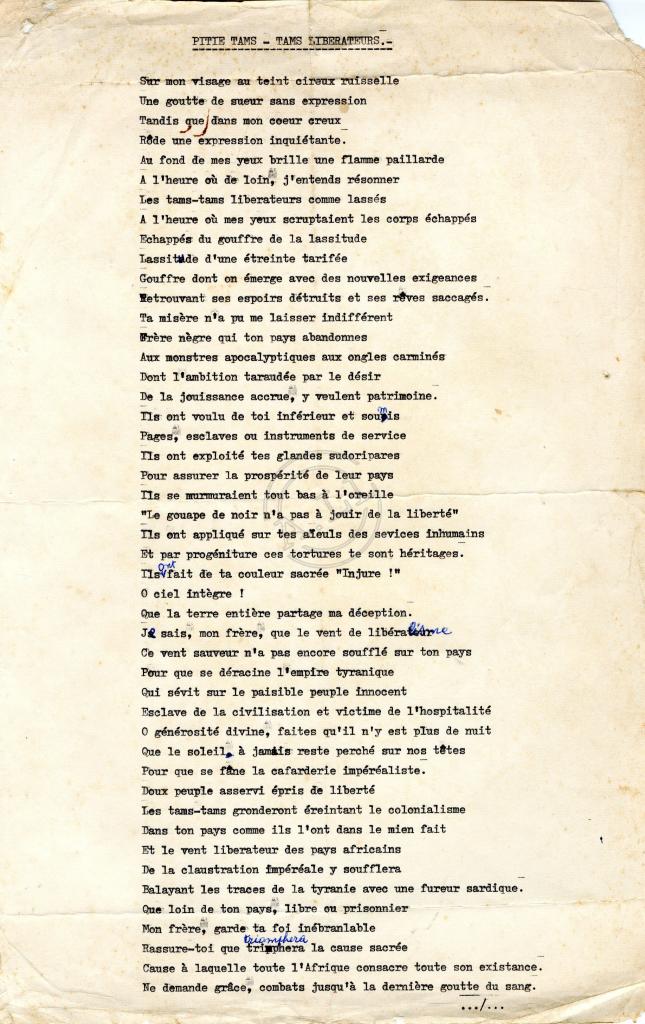 Poema de Ekima Nicolas Aimé «Pitié Tams-Tams libérateurs»