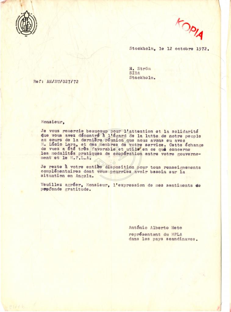 Carta de António A. Neto a Ström