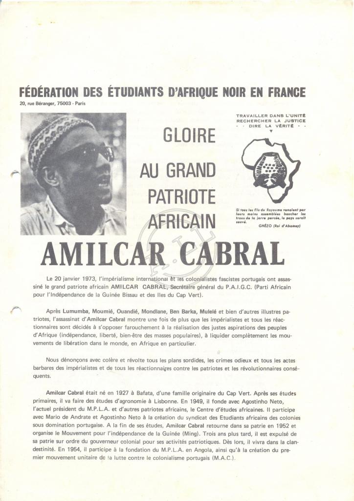 Gloire au grand patriote africain Amilcar Cabral
