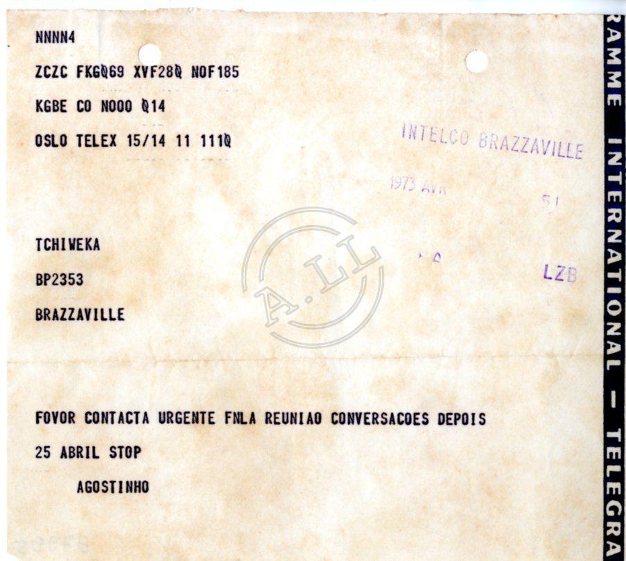 Telegrama do Agostinho Neto a Tchiweka