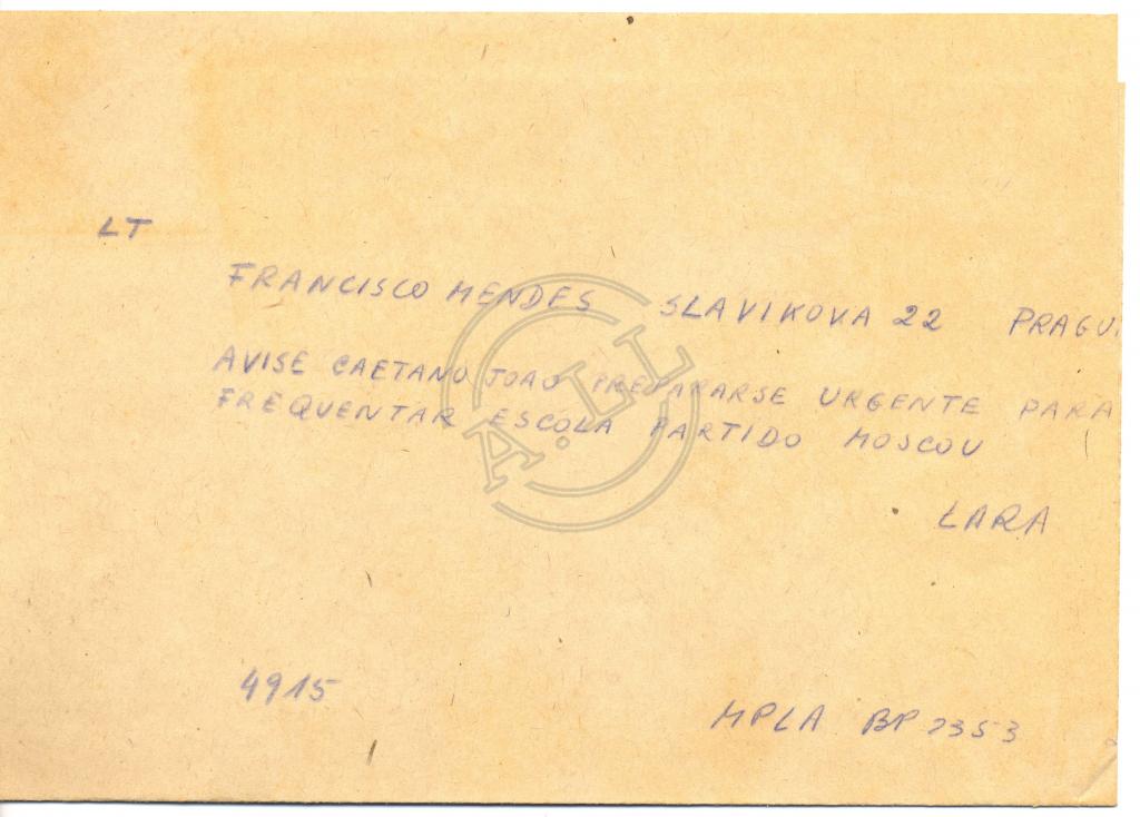 Telegrama de Lúcio Lara a Francisco Mendes