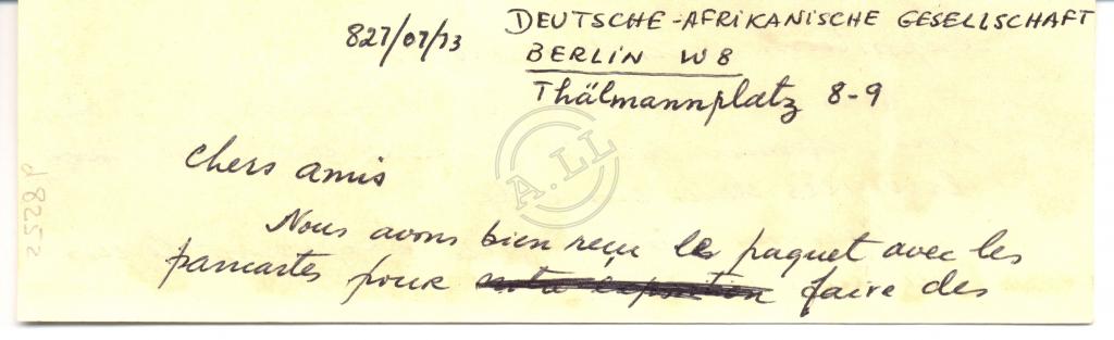Carta de Lúcio Lara ao Deutsche-Afrikanische Gesellschaft