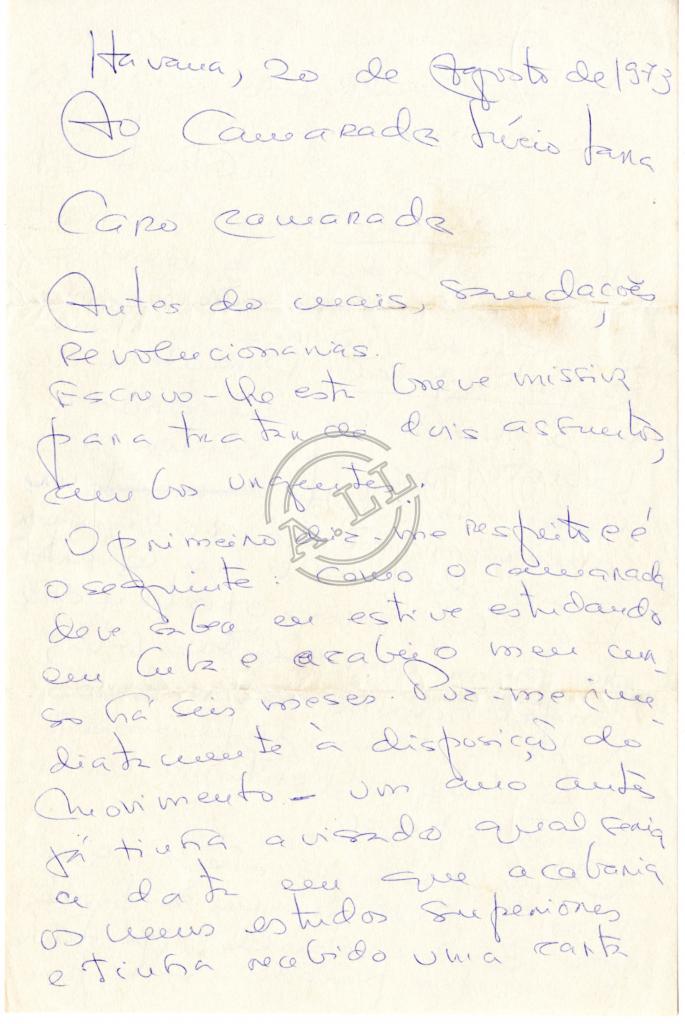 Carta de Olga Lima a Lúcio Lara