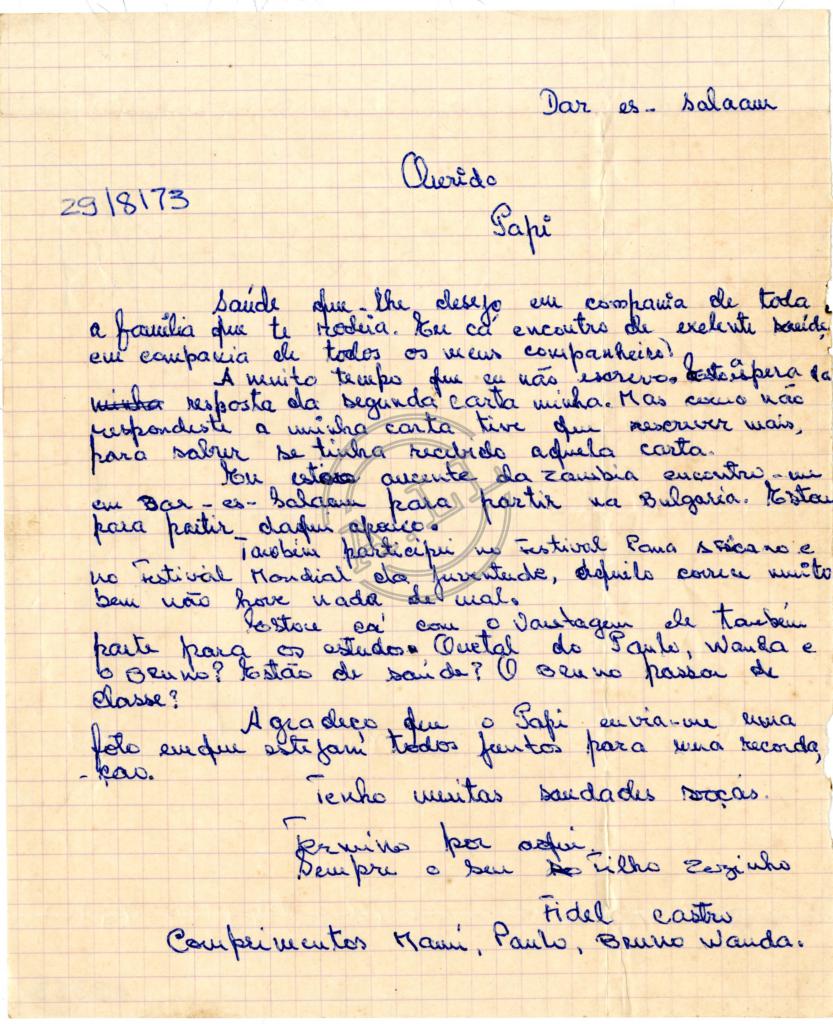 Carta de «Fidel Castro» a Lúcio Lara
