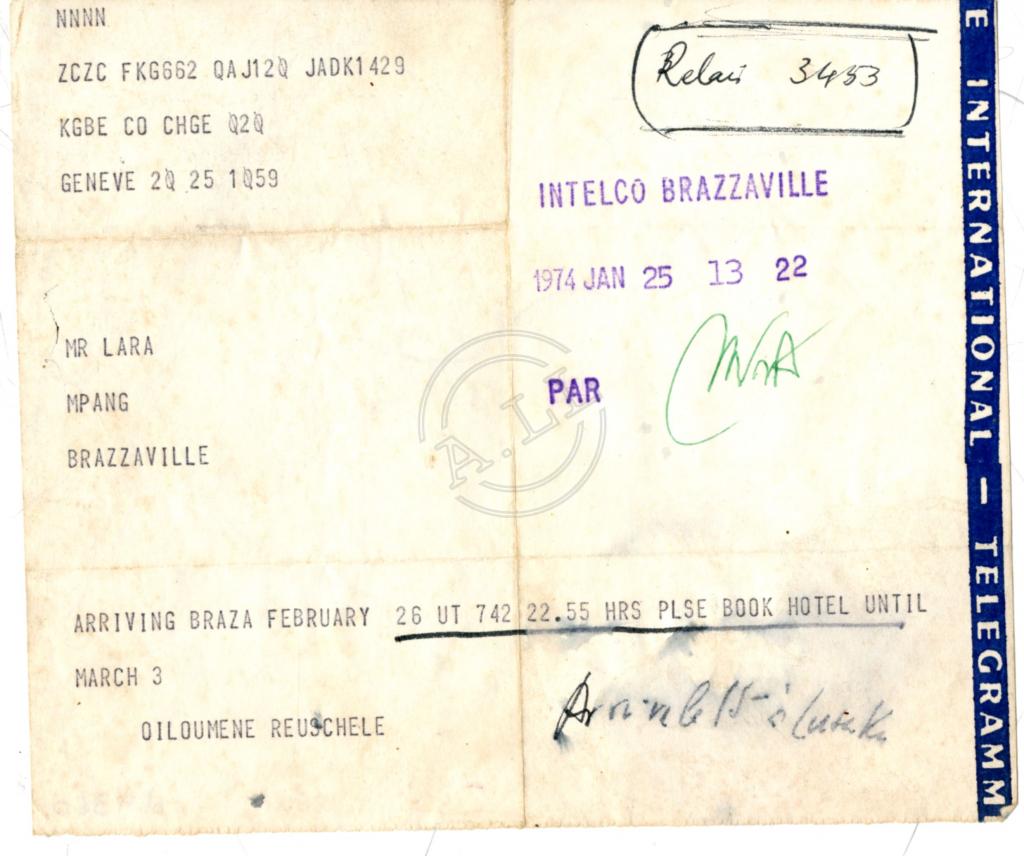 Telegrama de Helmut Reuschle a Lúcio Lara