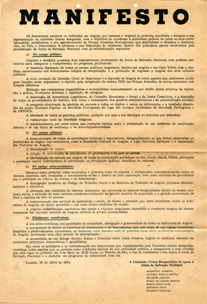 Manifesto da Comissão Cívica Democrática de apoio à Junta de Salvação Nacional