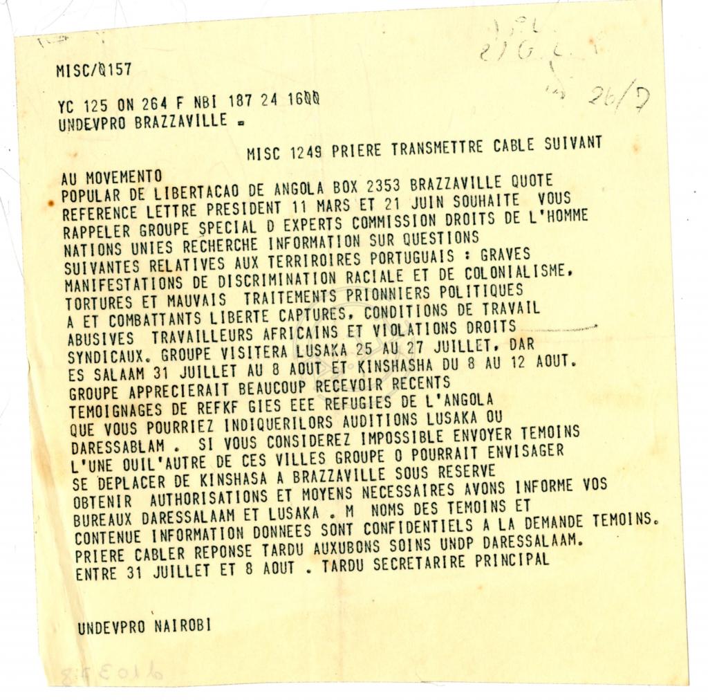 Telegrama de Tardu Secretaire Principal ao MPLA