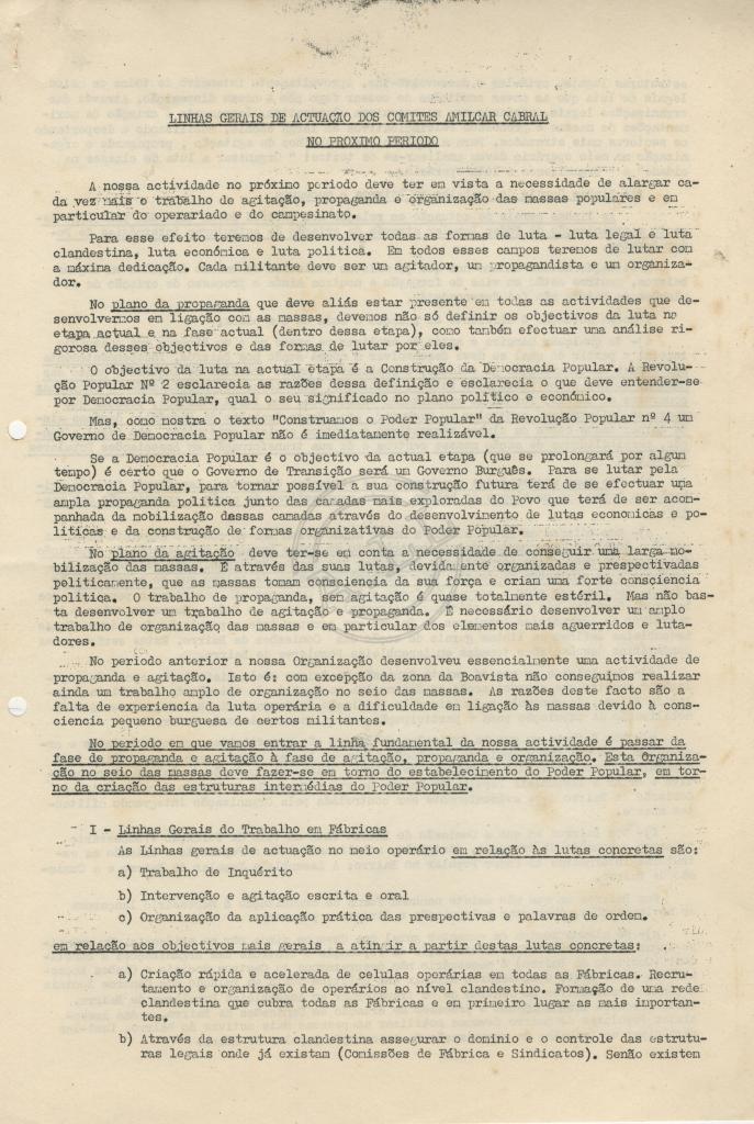 Linhas gerais de actuação dos Comités Amílcar Cabral