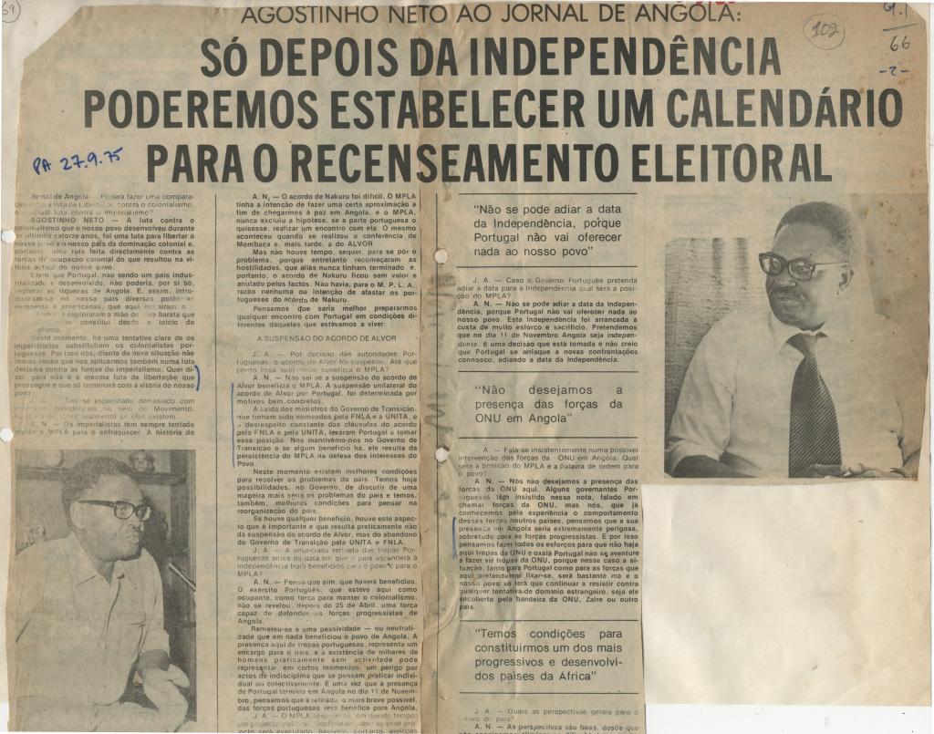 Agostinho Neto ao Jornal de Angola