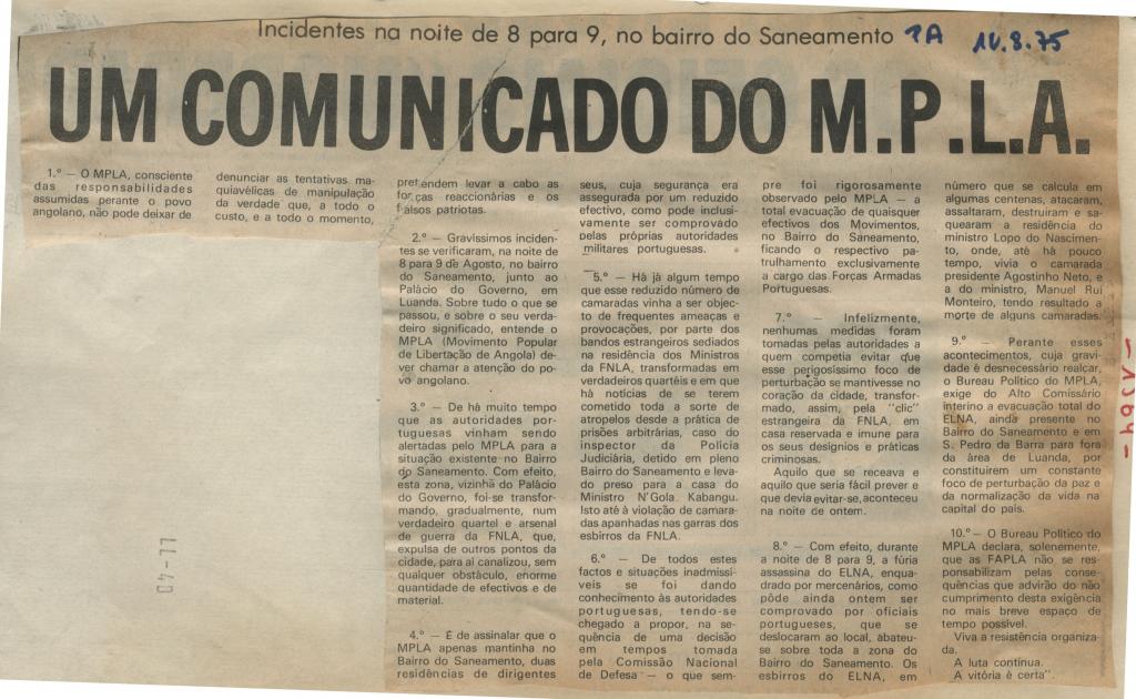 Comunicado do MPLA
